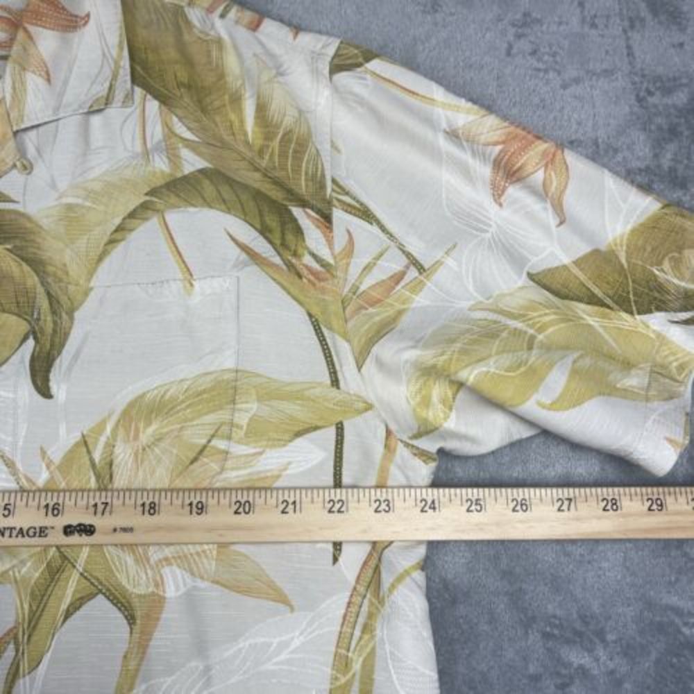 VTG Tommy Bahama Hawaiian Silk Shirt Men‎ Large Yellow Floral Button UP Camp EUC - Picture 7 of 8